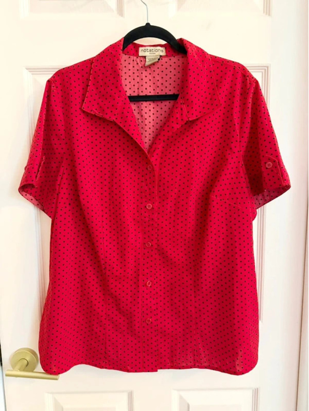 Red polka dot notations button up